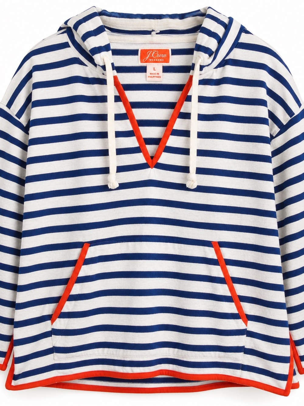J. Crew Blue and White Striped Hoodie with Red Trim #152